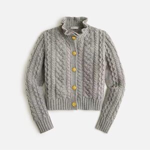 Women’s J.Crew Cable-knit ruffleneck cardigan sweater in gray size XS